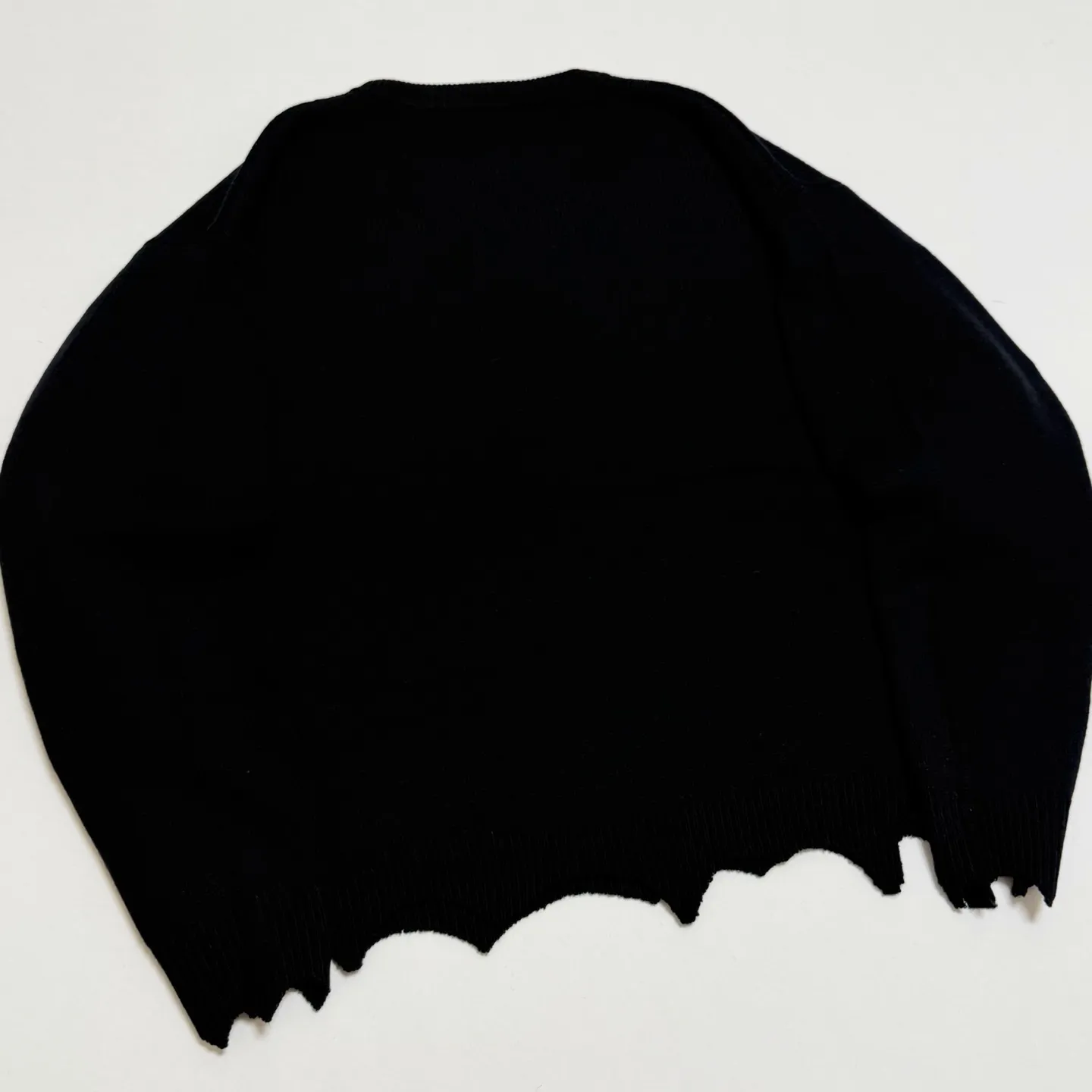 SAINT Mxxxxxx × The KLF KLF_CREW NECK KNIT/BLK KLF joint deconstructed wool sweater, black S-XL, original heel, made of 100% pure wool, natural and warm, wool fabric, dry cleaning or gentle hand washing recommended, completely correct version, customized KLF joint main mark/wash mark, imported special machine embroidery, full three-dimensional, pure hand destruction, deconstructed and shredded